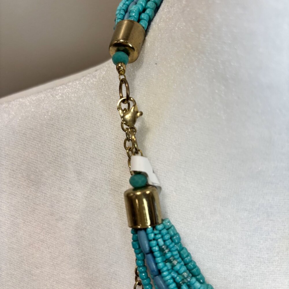 Must Have Statement Neckless, Vibrant Turquoise 16 layers of beads & crystals - Picture 5 of 5